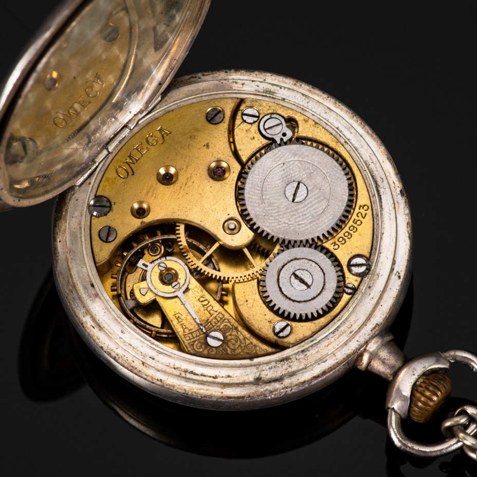 Карманные часы "Омега" (Omega), металл, серебрение, стекло, Швейцария, 1890-1910 гг.