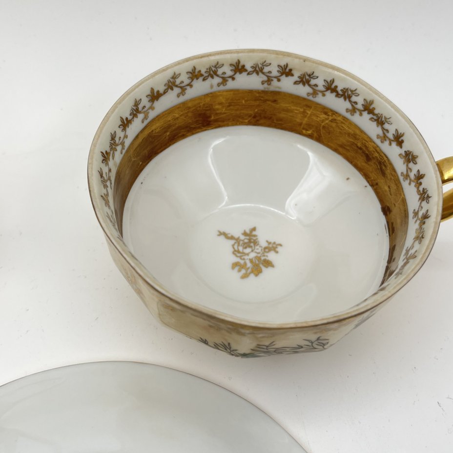 Набор из чайной пары и молочника, украшенных цветочным декором, фарфор, деколь, крытье, золочение, Carlsbad, Чехия, 1993-2010 гг.