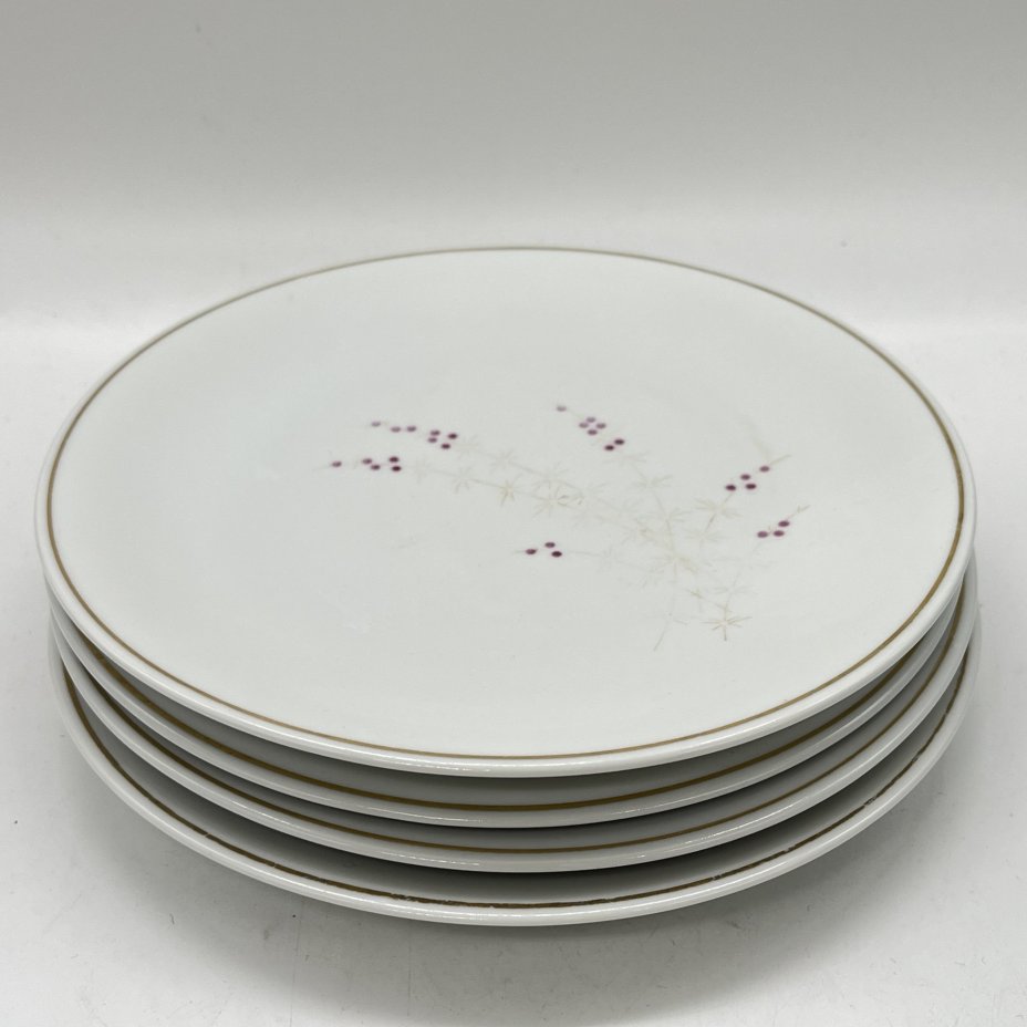 Набор из 4 тарелок с растительным декором, фарфор, деколь, золочение, Volkstedt Beyer & Bock, ГДР, 1960-1980 гг.