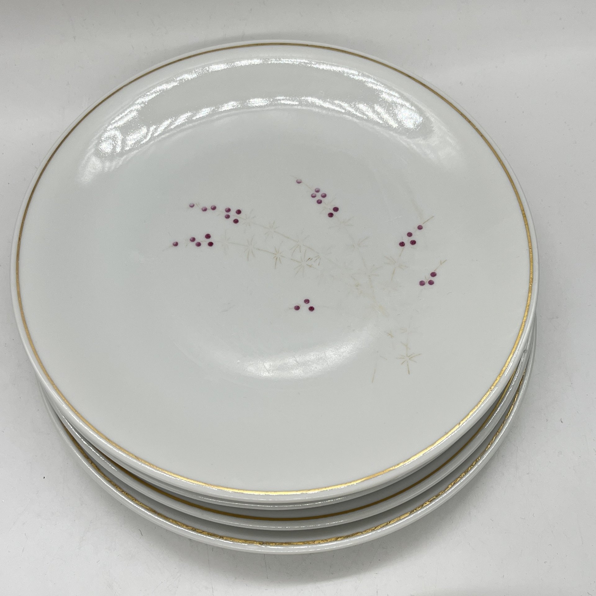 Набор из 4 тарелок с растительным декором, фарфор, деколь, золочение, Volkstedt Beyer & Bock, ГДР, 1960-1980 гг.