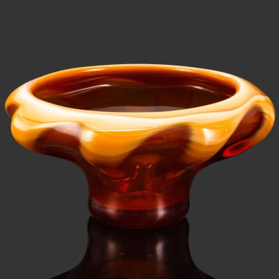 Ваза (фруктовница) с волнистым бортом, стекло, сульфидно-цинковое, гутная техника, СССР, 1960-1980 гг.