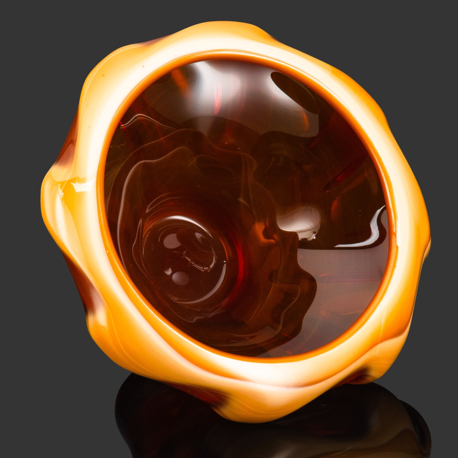 Ваза (фруктовница) с волнистым бортом, стекло, сульфидно-цинковое, гутная техника, СССР, 1960-1980 гг.