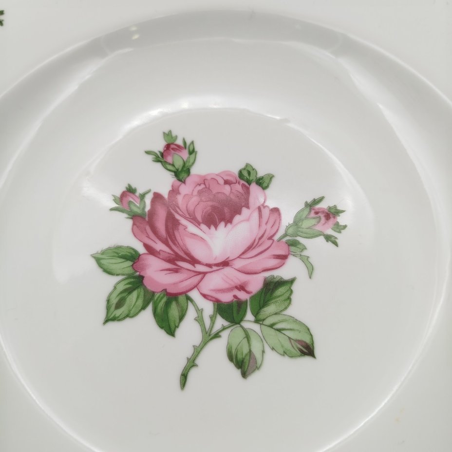 Набор суповых (глубоких) тарелок "Мейсенская роза" на 6 персон, фарфор, деколь, золочение, Colditz (Кольдиц), ГДР, 1970-1980 гг.