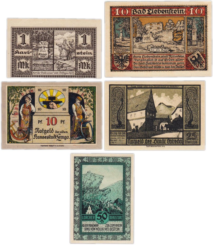 Германия (разные земли) набор из 5 нотгельдов 1920-1923