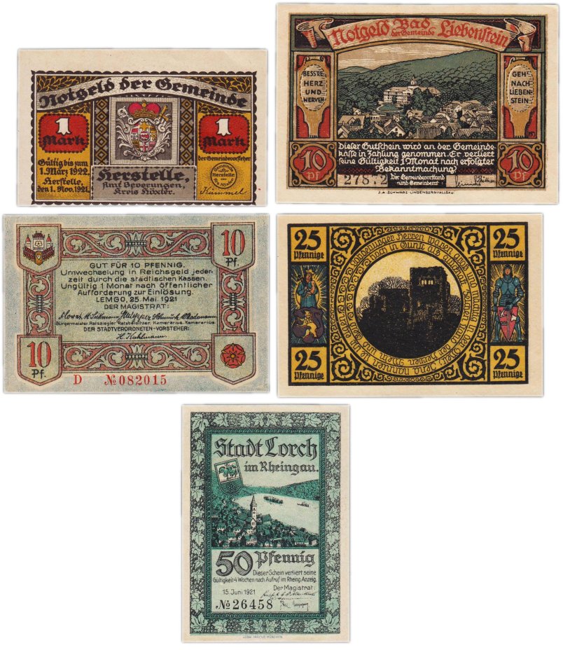 Германия (разные земли) набор из 5 нотгельдов 1920-1923