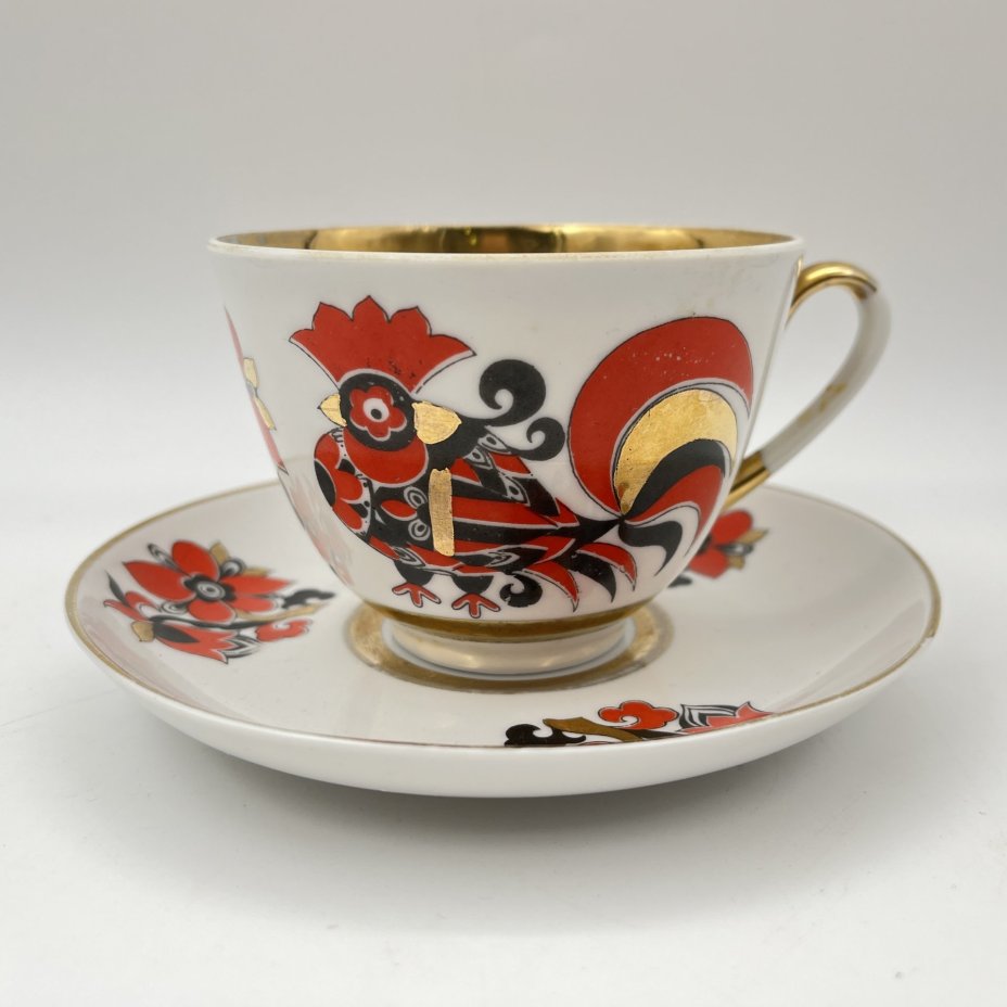 Чайная пара "Красный петух", автор рисунка А.В. Воробьевский