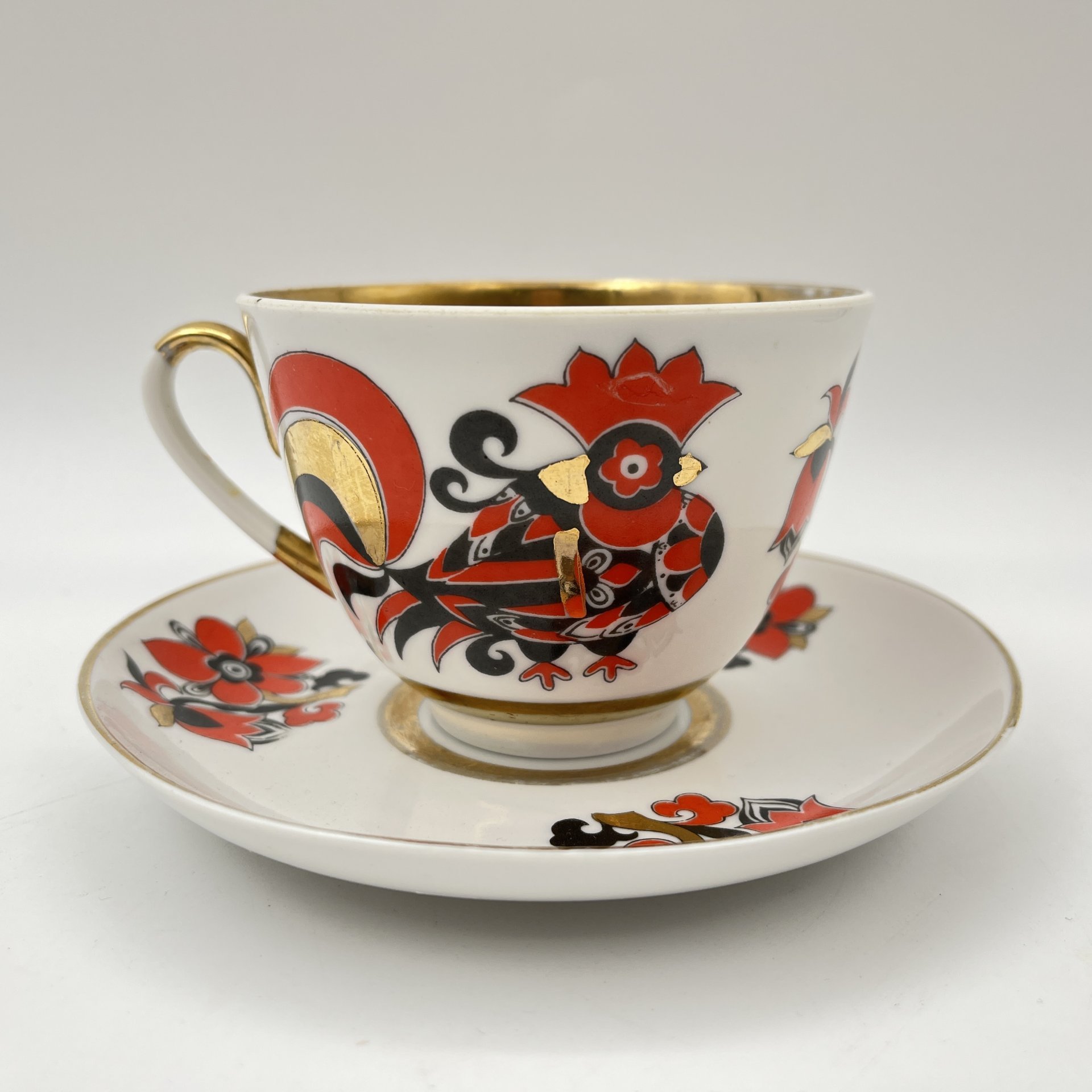 Чайная пара "Красный петух", автор рисунка А.В. Воробьевский