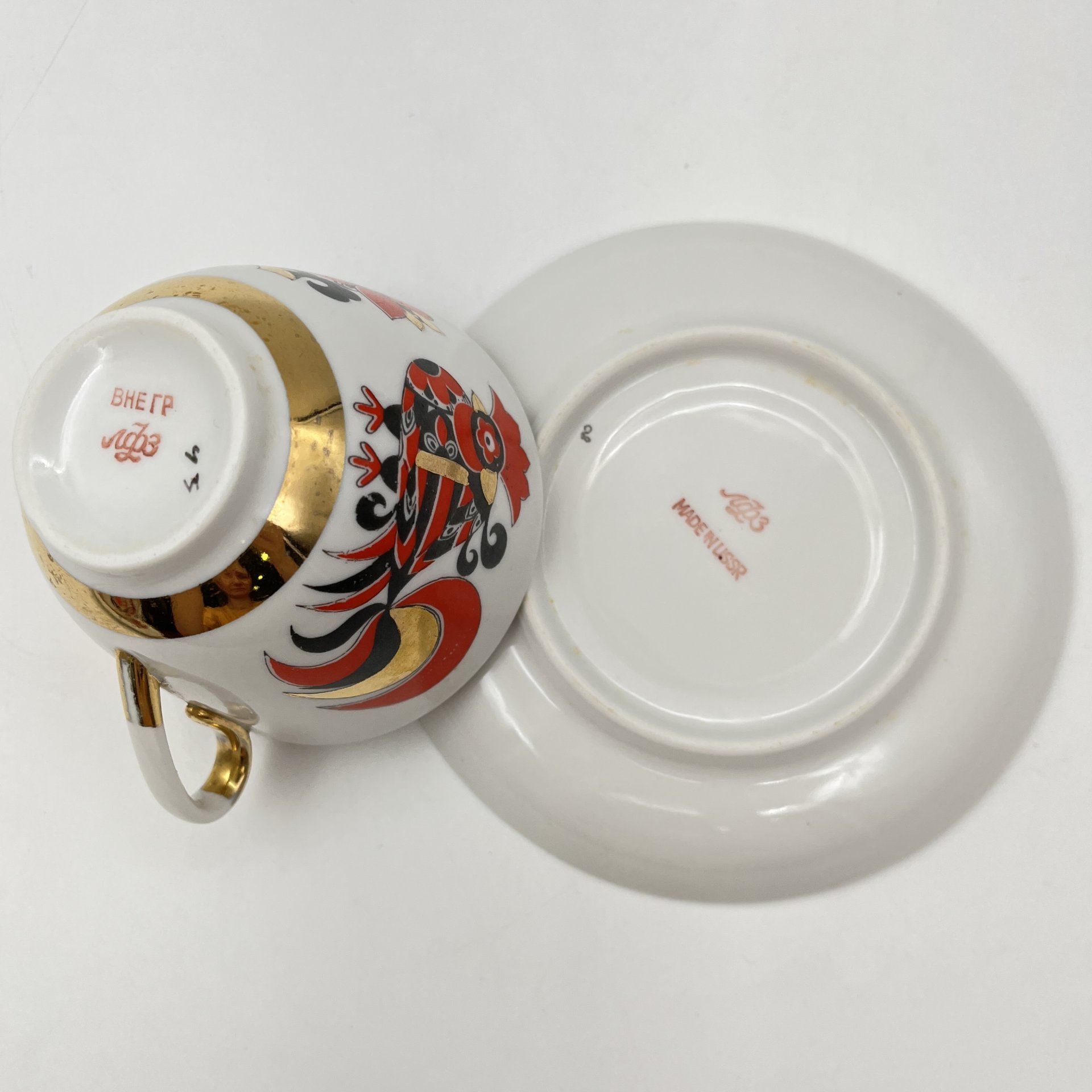 Чайная пара "Красный петух", автор рисунка А.В. Воробьевский