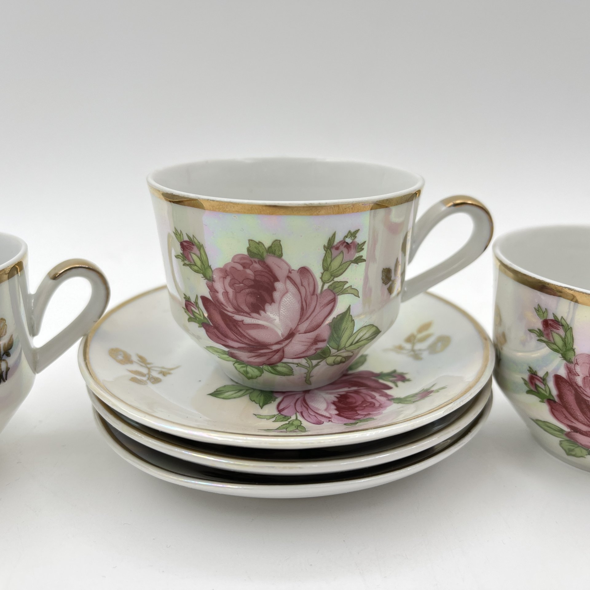 Набор из 3-х кофейных пар, украшенных изображением розы