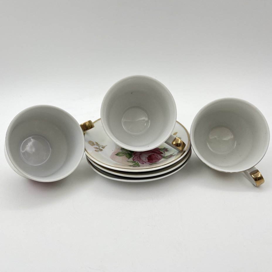 Набор из 3-х кофейных пар, украшенных изображением розы