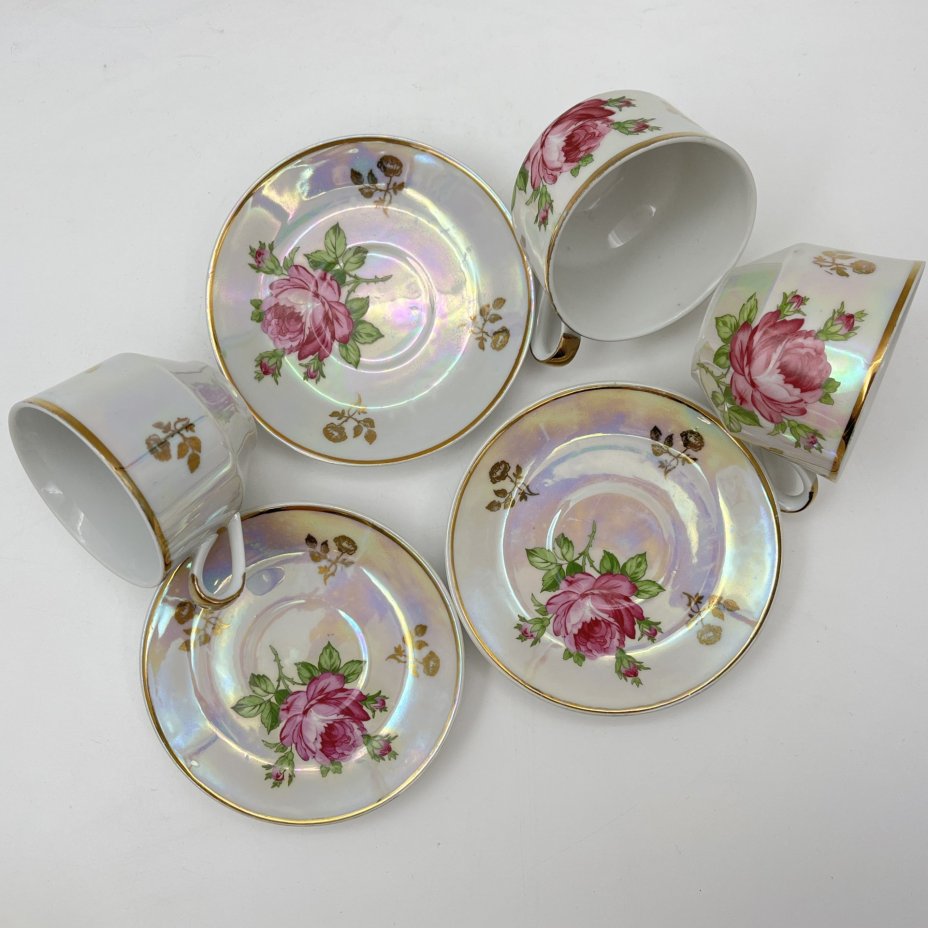 Набор из 3-х кофейных пар, украшенных изображением розы