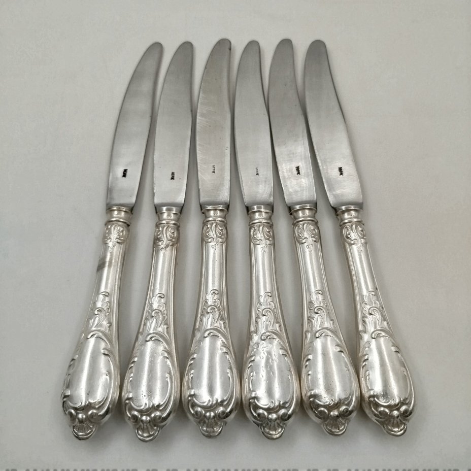 Набор столовых ножей на 6 персон, мельхиор (медь-никель), СССР, 1970-1990 гг.