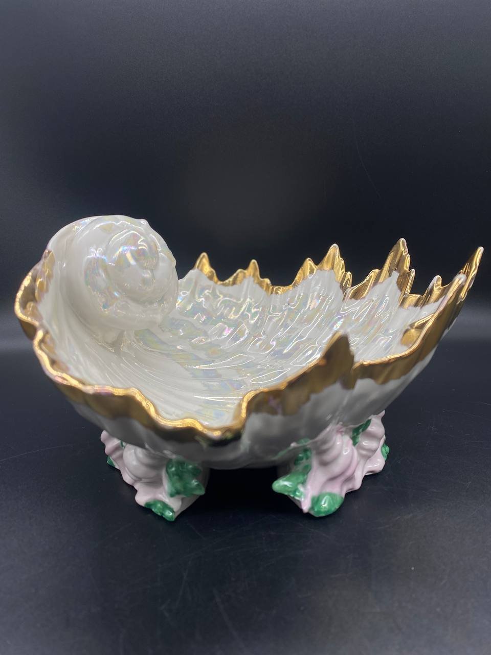 Конфетница "Ракушка", ("Морская раковина"), фарфор, роспись, люстр, золочение, Городницкий фарфоровый завод