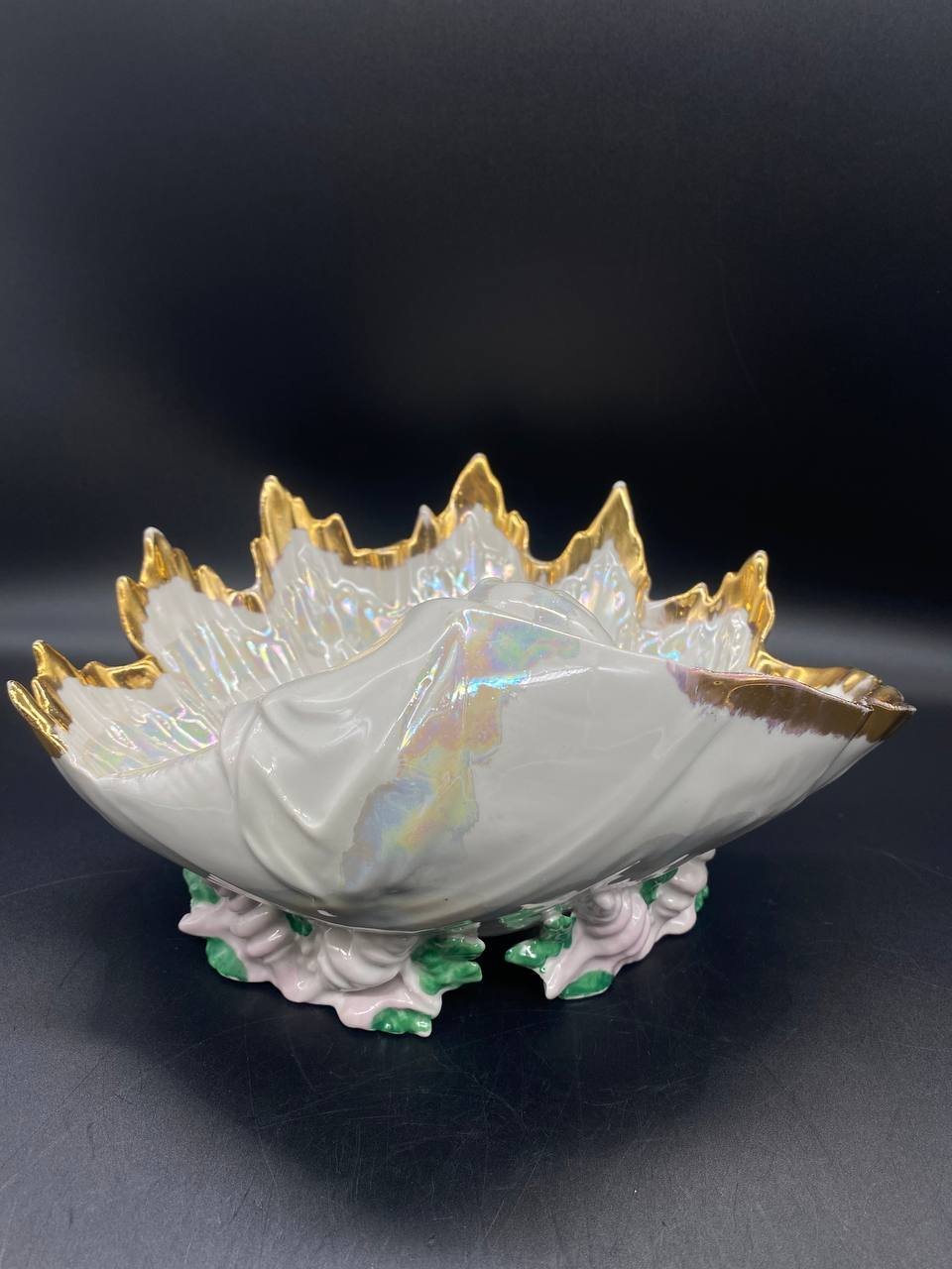 Конфетница "Ракушка", ("Морская раковина"), фарфор, роспись, люстр, золочение, Городницкий фарфоровый завод