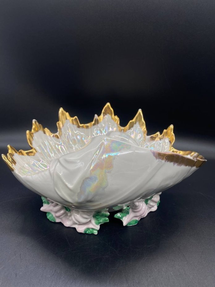 Конфетница "Ракушка", ("Морская раковина"), фарфор, роспись, люстр, золочение, Городницкий фарфоровый завод