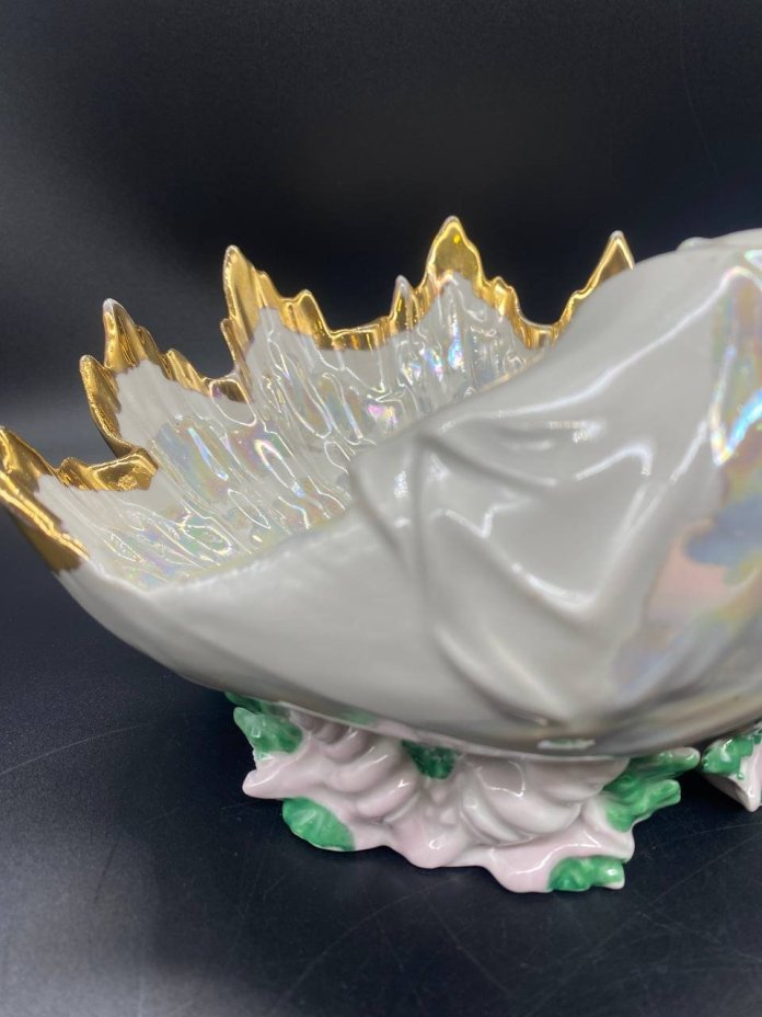 Конфетница "Ракушка", ("Морская раковина"), фарфор, роспись, люстр, золочение, Городницкий фарфоровый завод, СССР, 1970-1991 гг., Городницкий фарфоровый завод