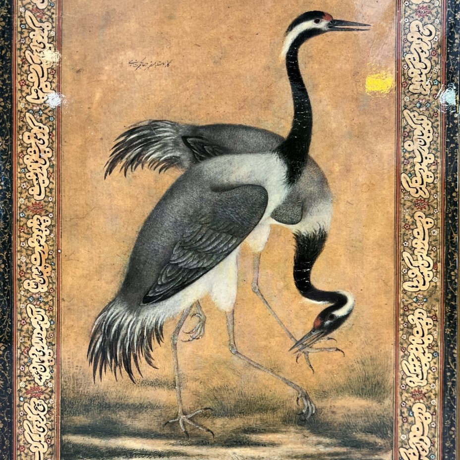 Поднос прямоугольной формы, c репродукцией картины эпохи Великих Моголов, изображающей цапель