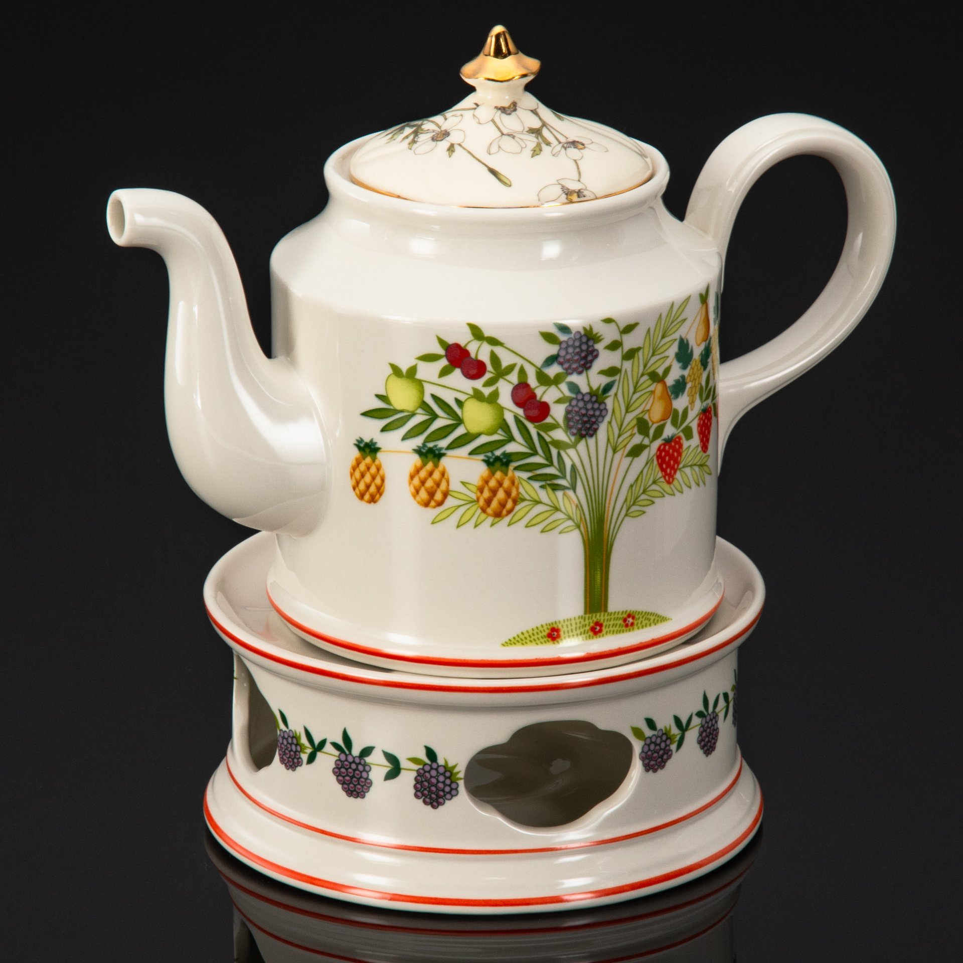 Чайник заварочный с подставкой для подогрева, серия Bon Appetit, фарфор, деколь, Villeroy & Boch, Германия, 1983-1989 гг.
