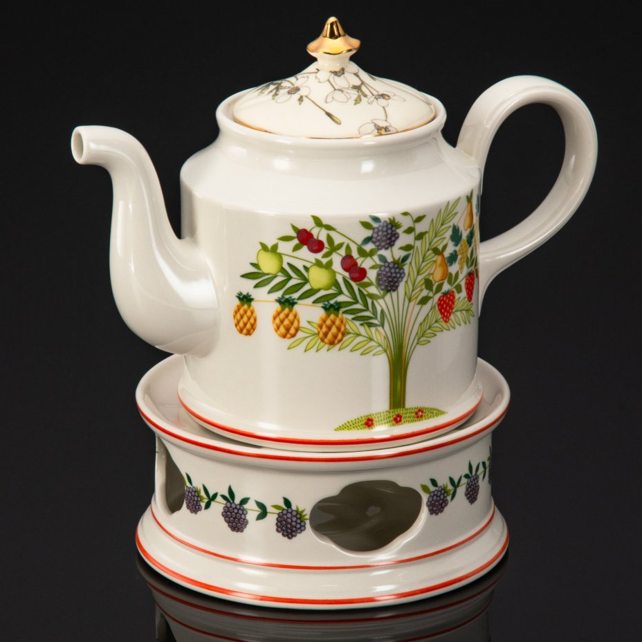 Чайник заварочный с подставкой для подогрева, серия Bon Appetit, фарфор, деколь, Villeroy & Boch, Германия, 1983-1989 гг.