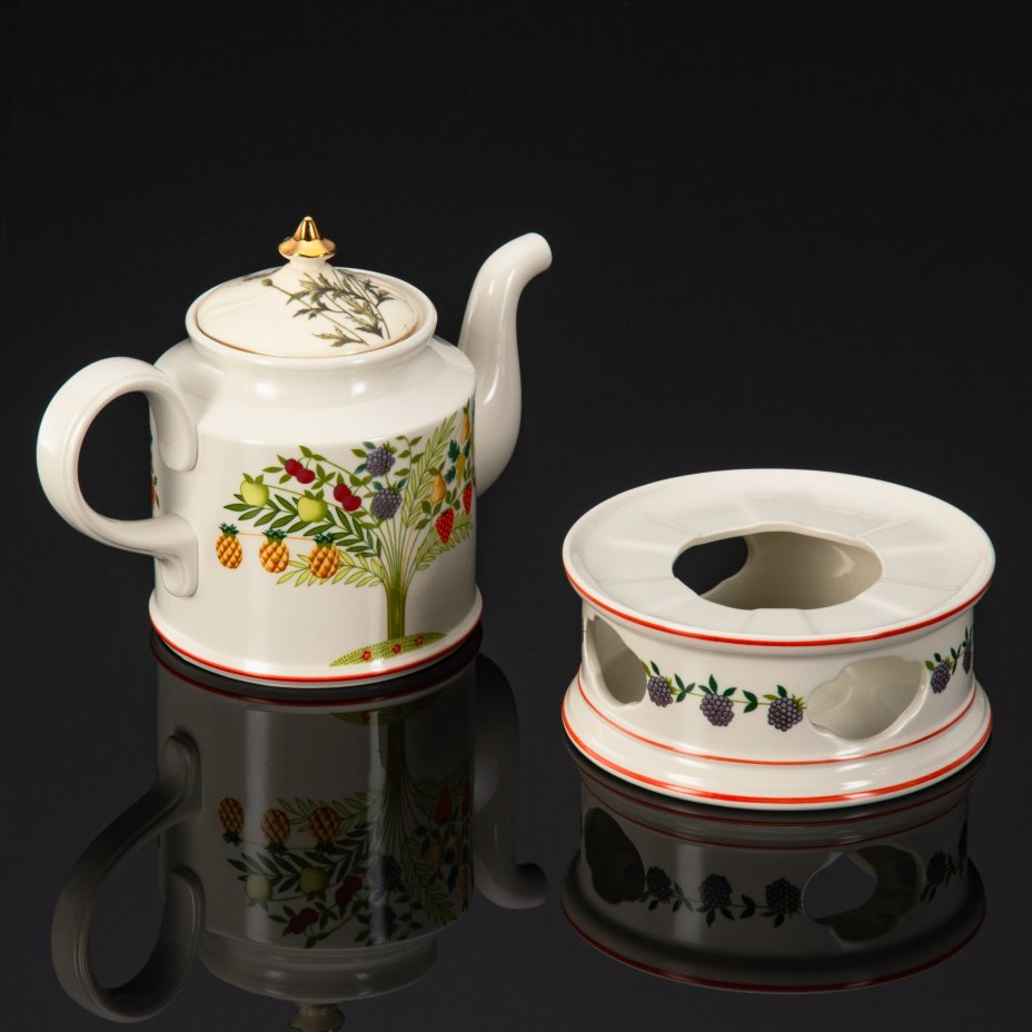 Чайник заварочный с подставкой для подогрева, серия Bon Appetit, фарфор, деколь, Villeroy & Boch, Германия, 1983-1989 гг.