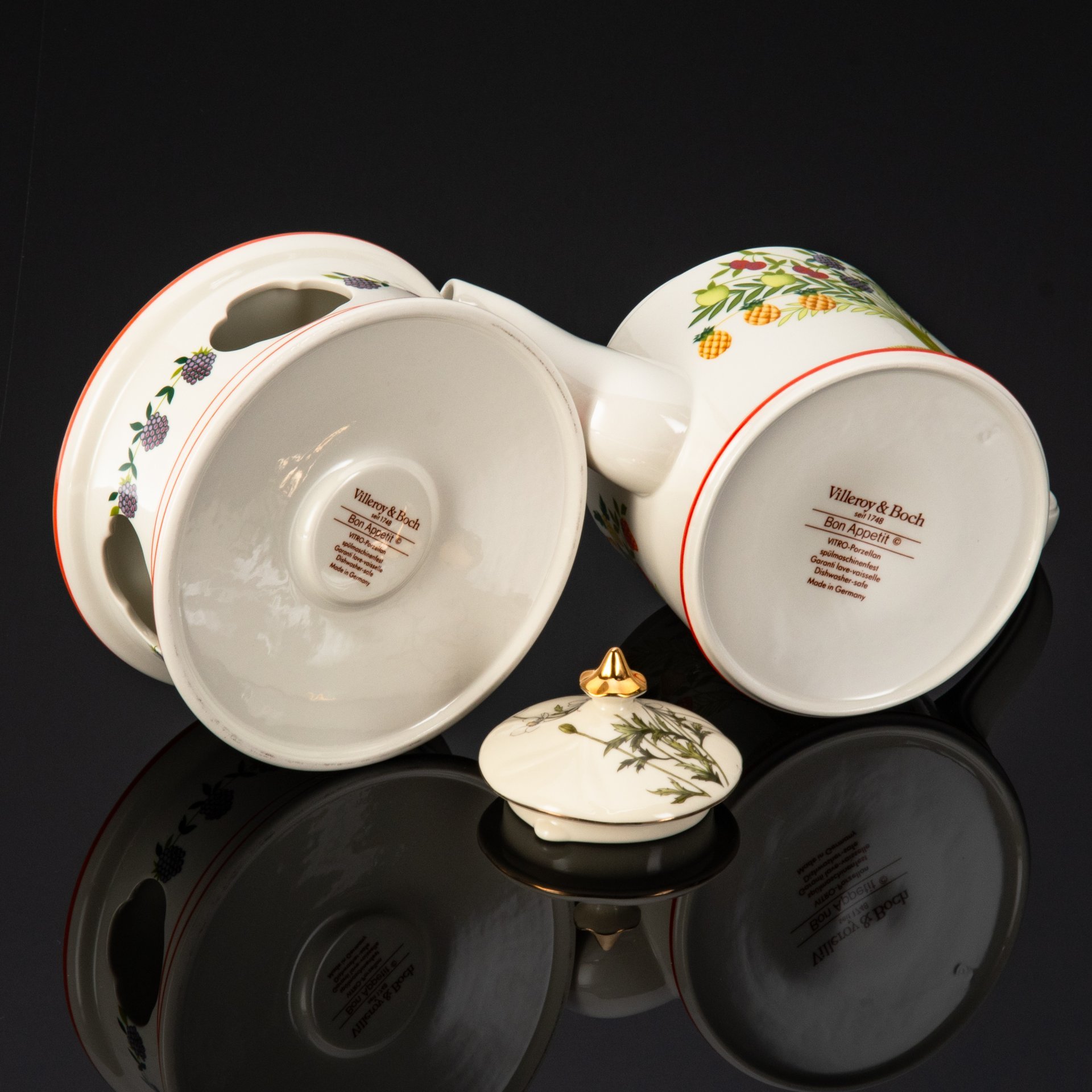 Чайник заварочный с подставкой для подогрева, серия Bon Appetit, фарфор, деколь, Villeroy & Boch, Германия, 1983-1989 гг.