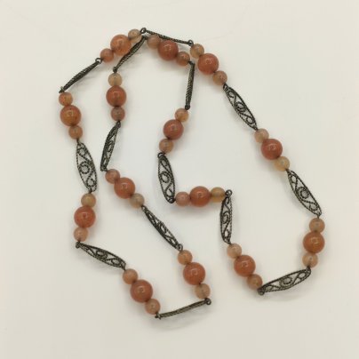 Бусы винтажные с ажурными звеньями, натуральный камень, металл, скань