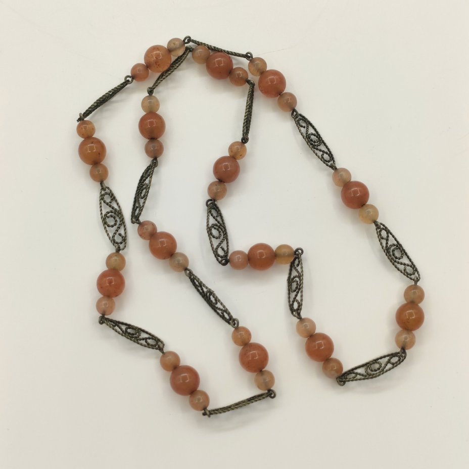 Бусы винтажные с ажурными звеньями, натуральный камень, металл, скань