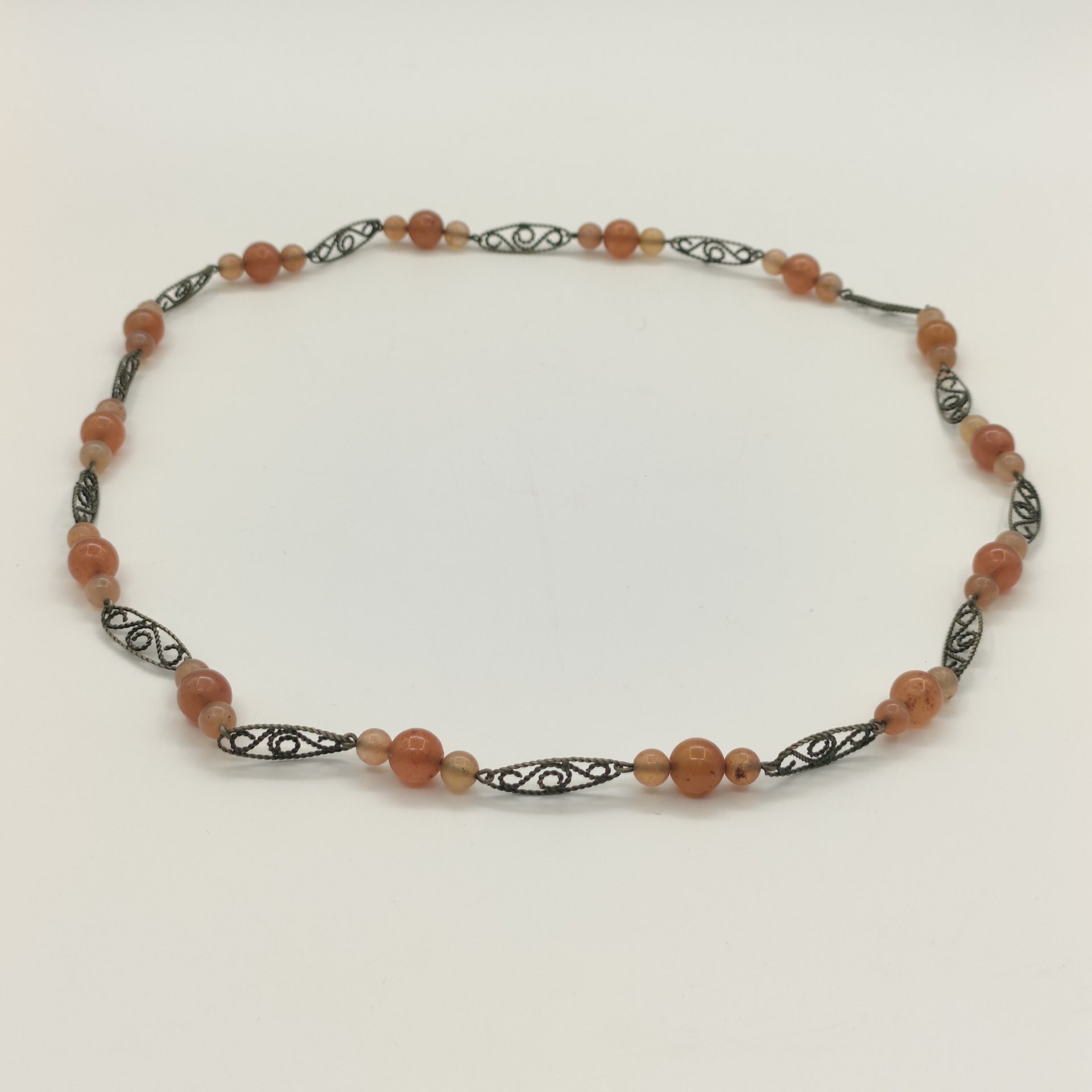 Бусы винтажные с ажурными звеньями, натуральный камень, металл, скань