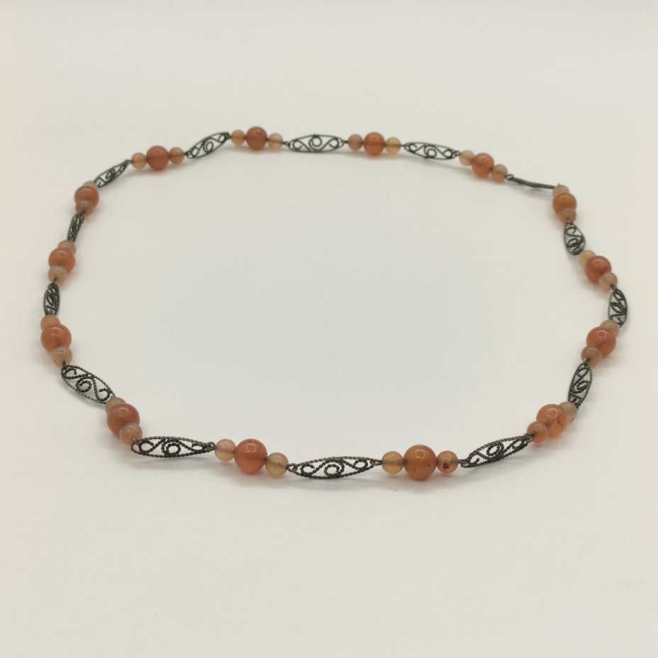 Бусы винтажные с ажурными звеньями, натуральный камень, металл, скань