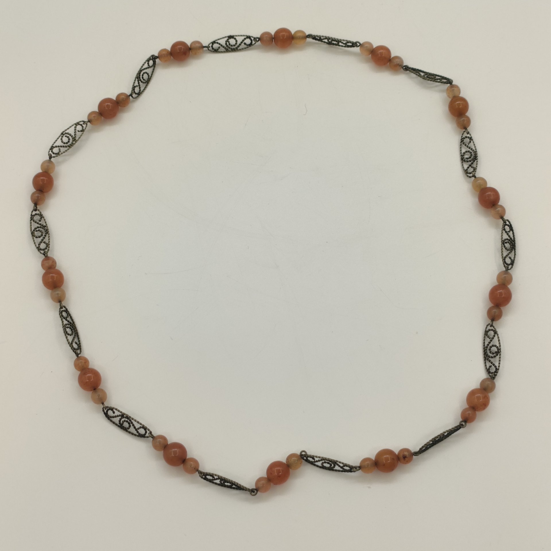 Бусы винтажные с ажурными звеньями, натуральный камень, металл, скань