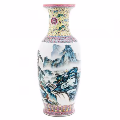 Ваза напольная "Горный пейзаж", фарфор, роспись, Китай, 1980-1990 гг.