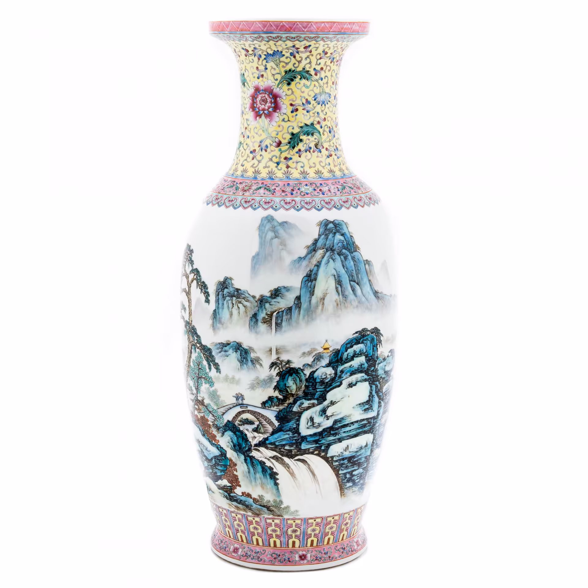 Ваза напольная "Горный пейзаж", фарфор, роспись, Китай, 1980-1990 гг.