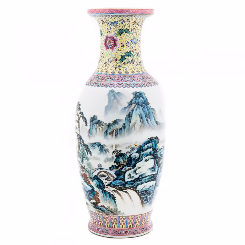 Ваза напольная "Горный пейзаж", фарфор, роспись, Китай, 1980-1990 гг.