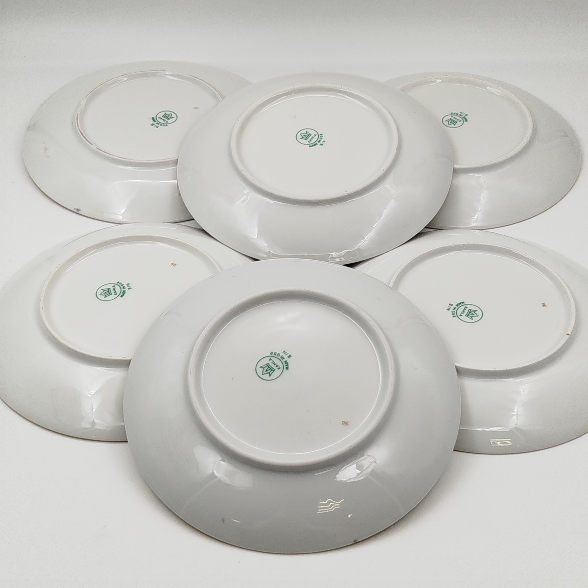 Комплект из 6-ти десертных тарелок "Мадонна", фарфор, деколь, люстр, золочение, Kahla, Германия, 1968-1987 гг.