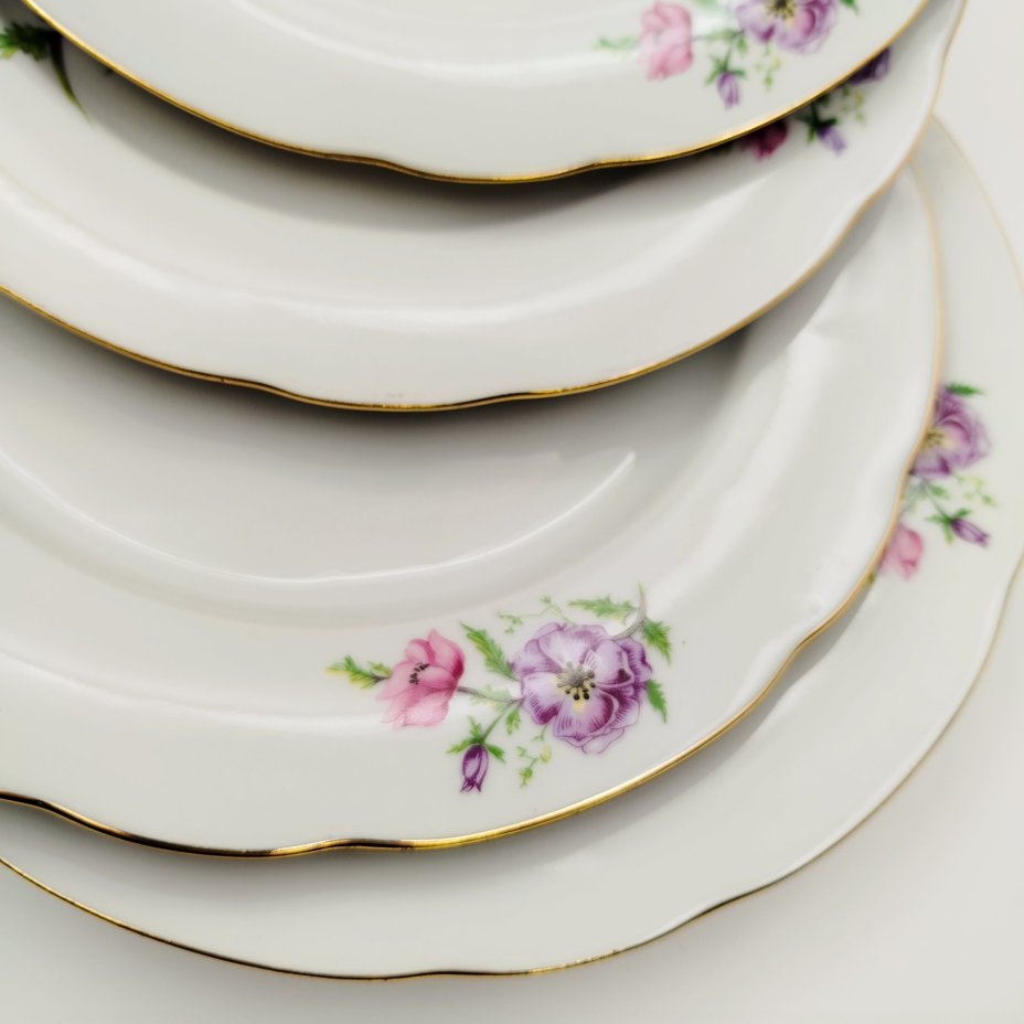 Набор из 6-ти обеденных тарелок с цветочным декором, "Gebrüder Benedikt"