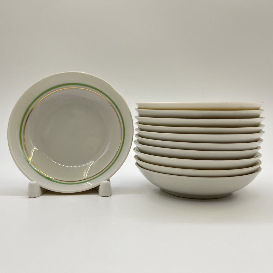 Набор из 11-ти розеток, в подборе, фарфор, золочение, Дмитровский фарфоровый завод (ДФЗ Вербилки), СССР, 1954-1965 гг.