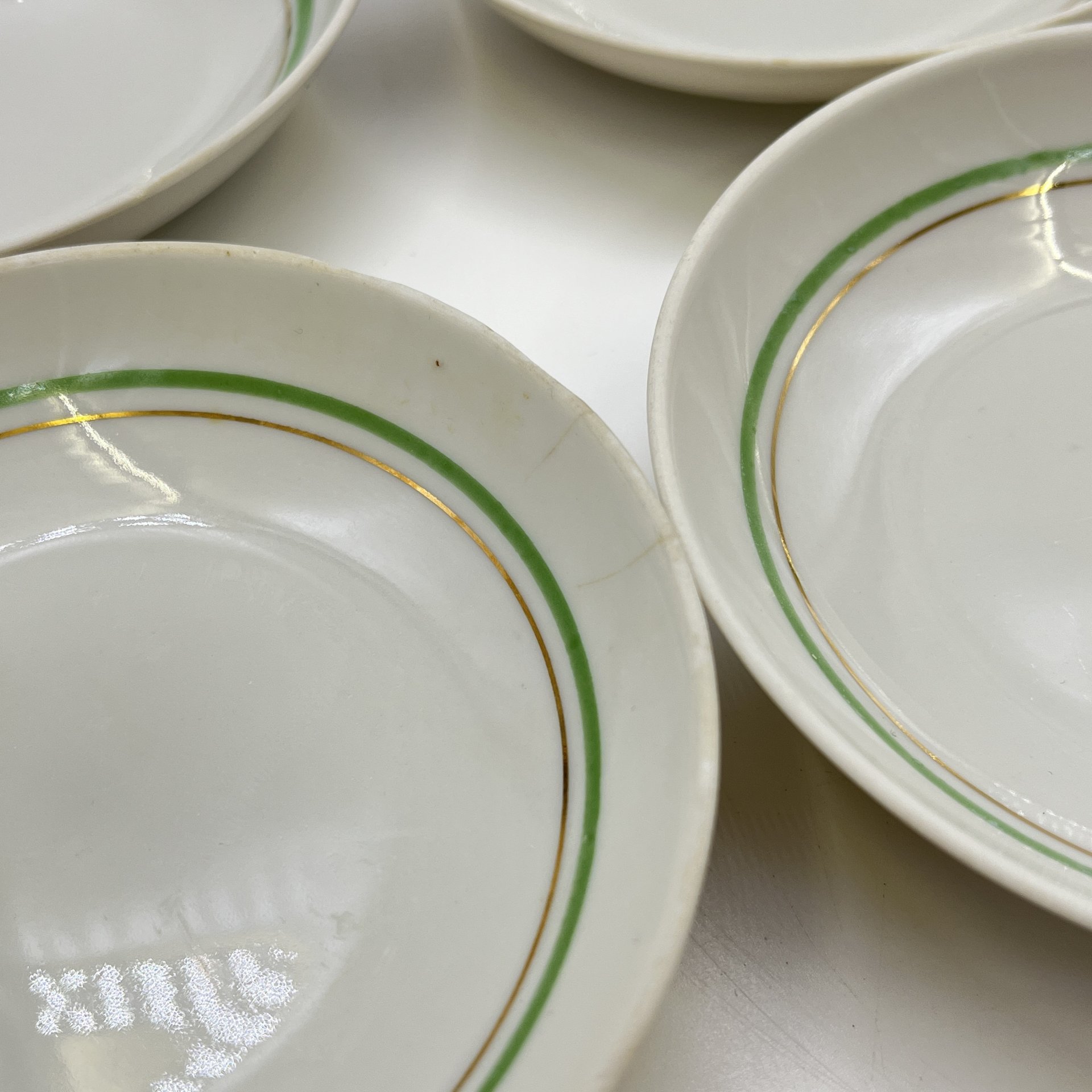 Набор из 11-ти розеток, в подборе, фарфор, золочение, Дмитровский фарфоровый завод (ДФЗ Вербилки), СССР, 1954-1965 гг.