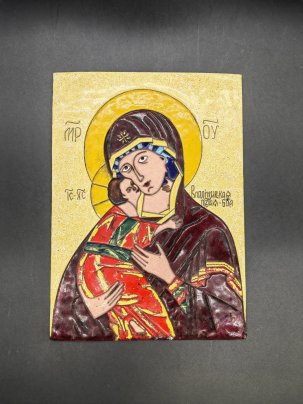 Икона "Образ Пресвятой Богородицы Владимирской", медь, полихромные эмали