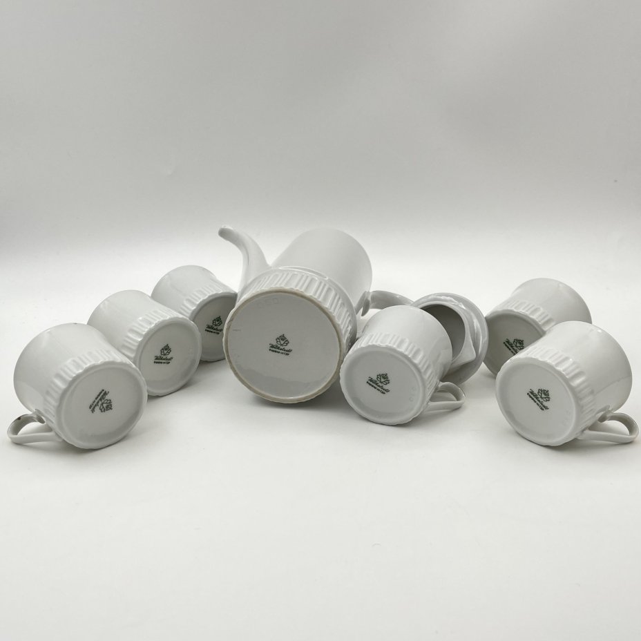 Сервиз кофейный с лаконичным декором, на 6 персон (15 предметов), фарфор, золочение, Volkstedt Beyer & Bock, Германия, 1948-1968 гг.