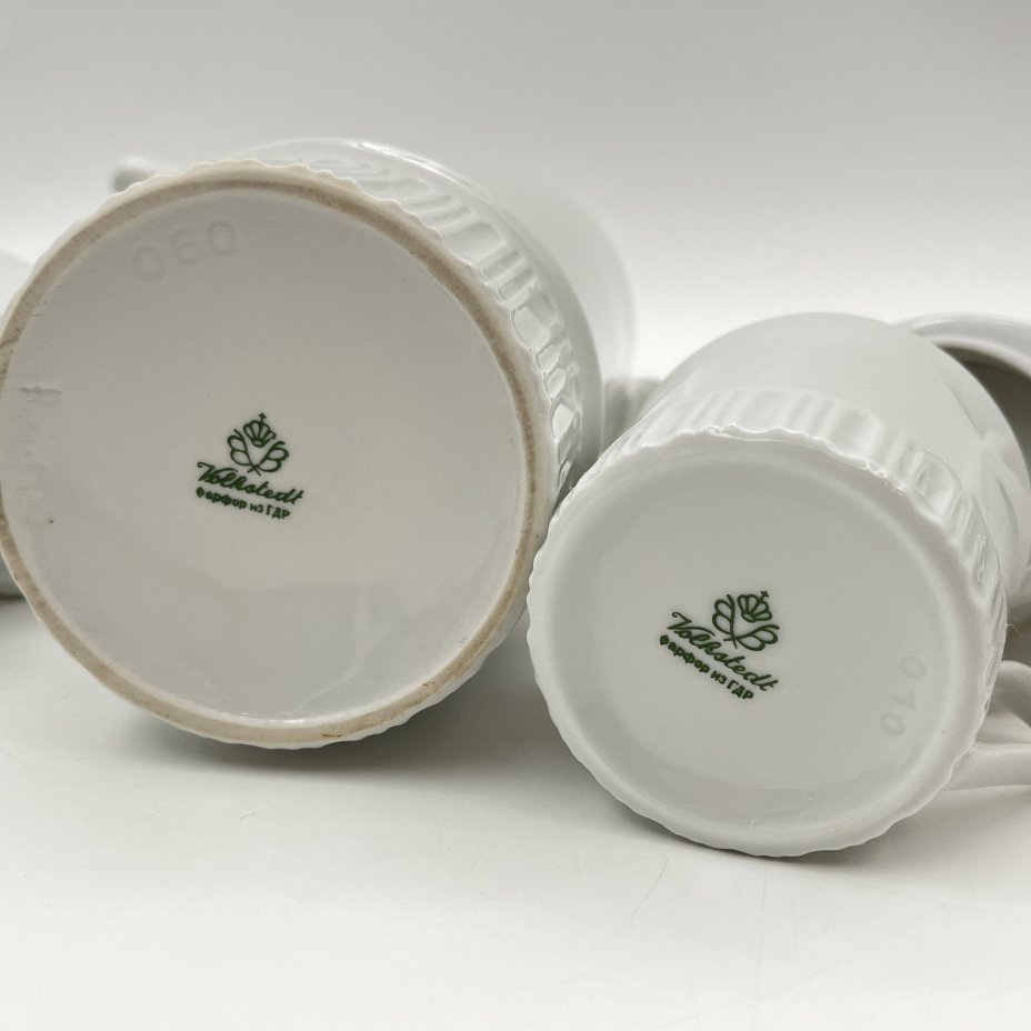 Сервиз кофейный с лаконичным декором, на 6 персон (15 предметов), фарфор, золочение, Volkstedt Beyer & Bock, Германия, 1948-1968 гг.