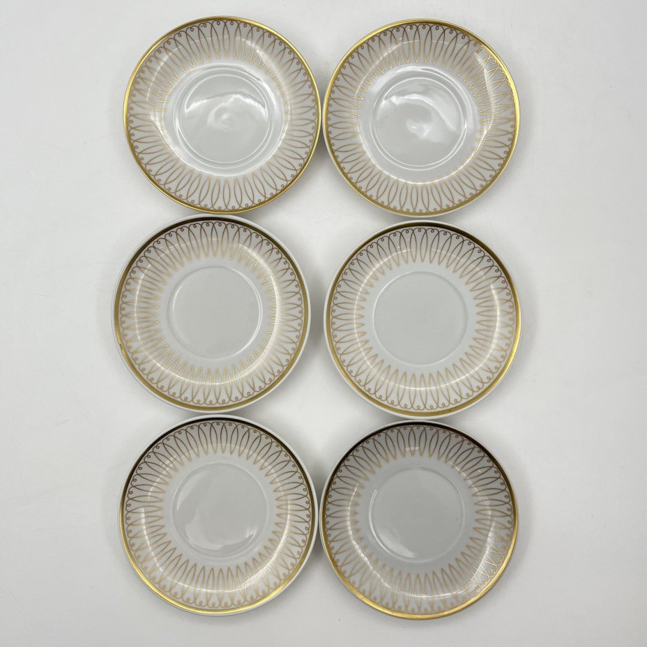 Сервиз кофейный с лаконичным декором, на 6 персон (15 предметов), фарфор, золочение, Volkstedt Beyer & Bock, Германия, 1948-1968 гг.