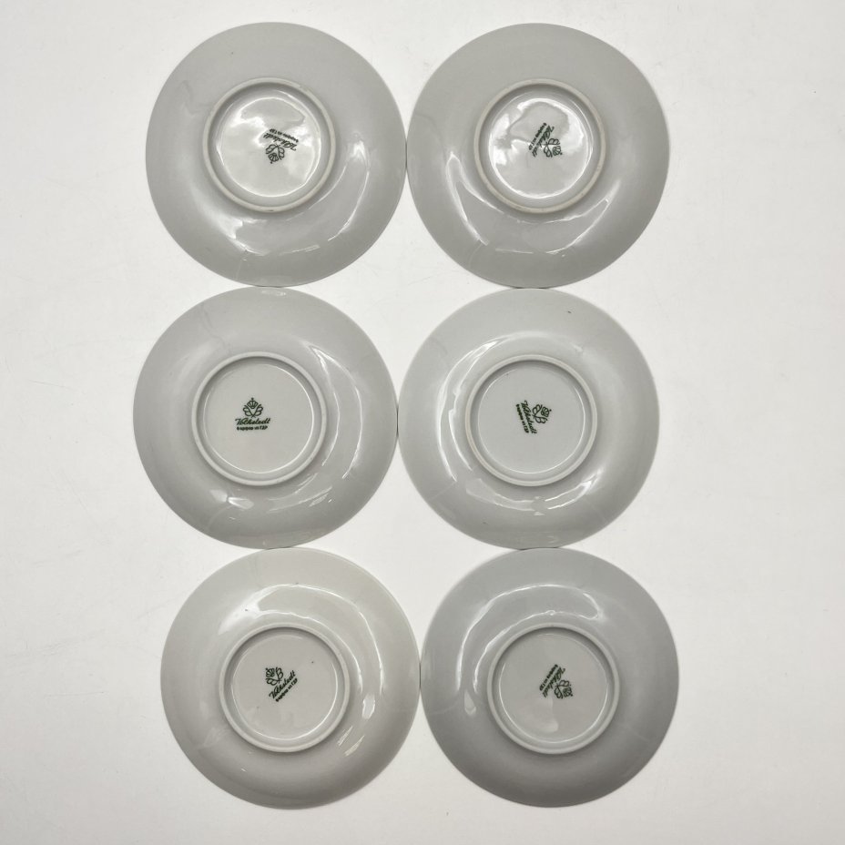 Сервиз кофейный с лаконичным декором, на 6 персон (15 предметов), фарфор, золочение, Volkstedt Beyer & Bock, Германия, 1948-1968 гг.