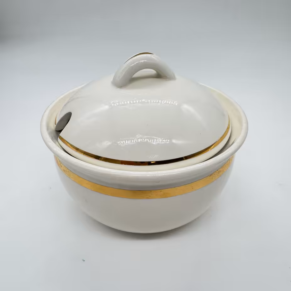 Горчичница с золоченым орнаментом, Конаковский фаянсовый завод им. М.И. Калинина (ЗиК Конаково)