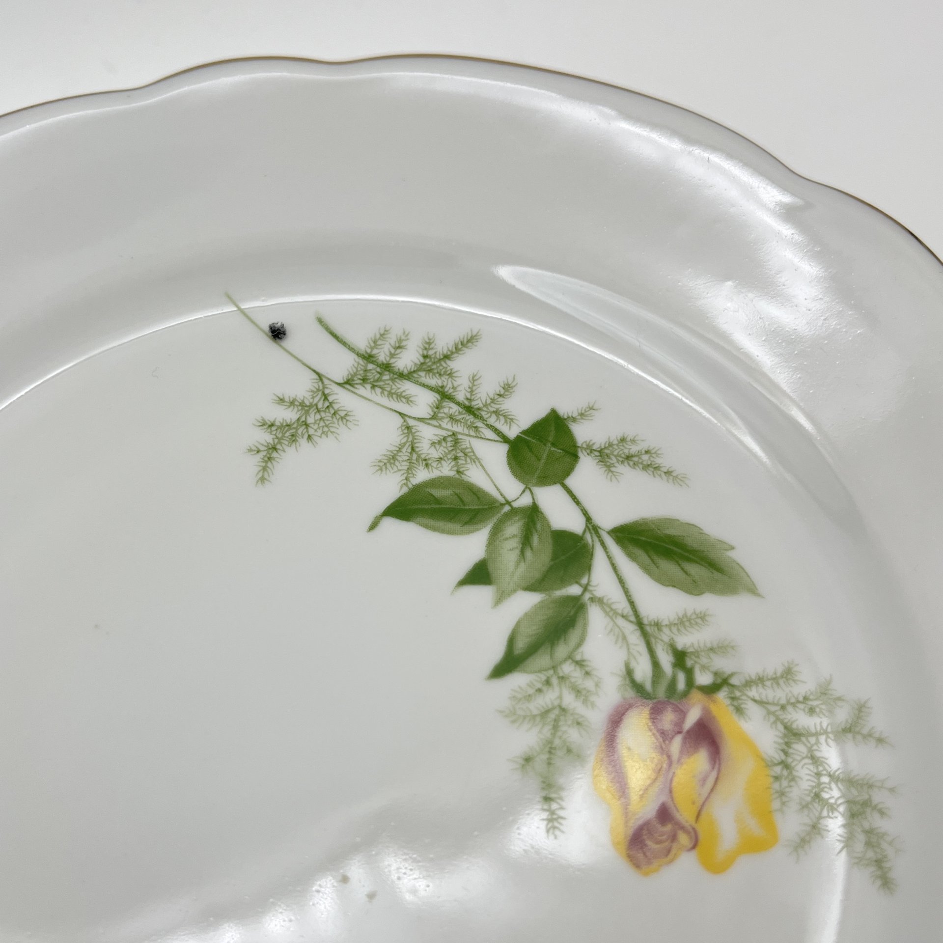 Набор пирожковых (закусочных) тарелок "Желтая роза" на 6 персон, фарфор, деколь, золочение, Kahla, ГДР, 1970-1980 гг.