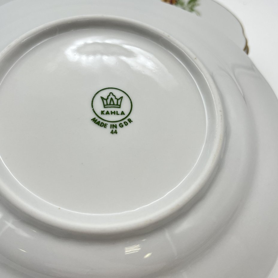 Набор пирожковых (закусочных) тарелок "Желтая роза" на 6 персон, фарфор, деколь, золочение, Kahla, ГДР, 1970-1980 гг.