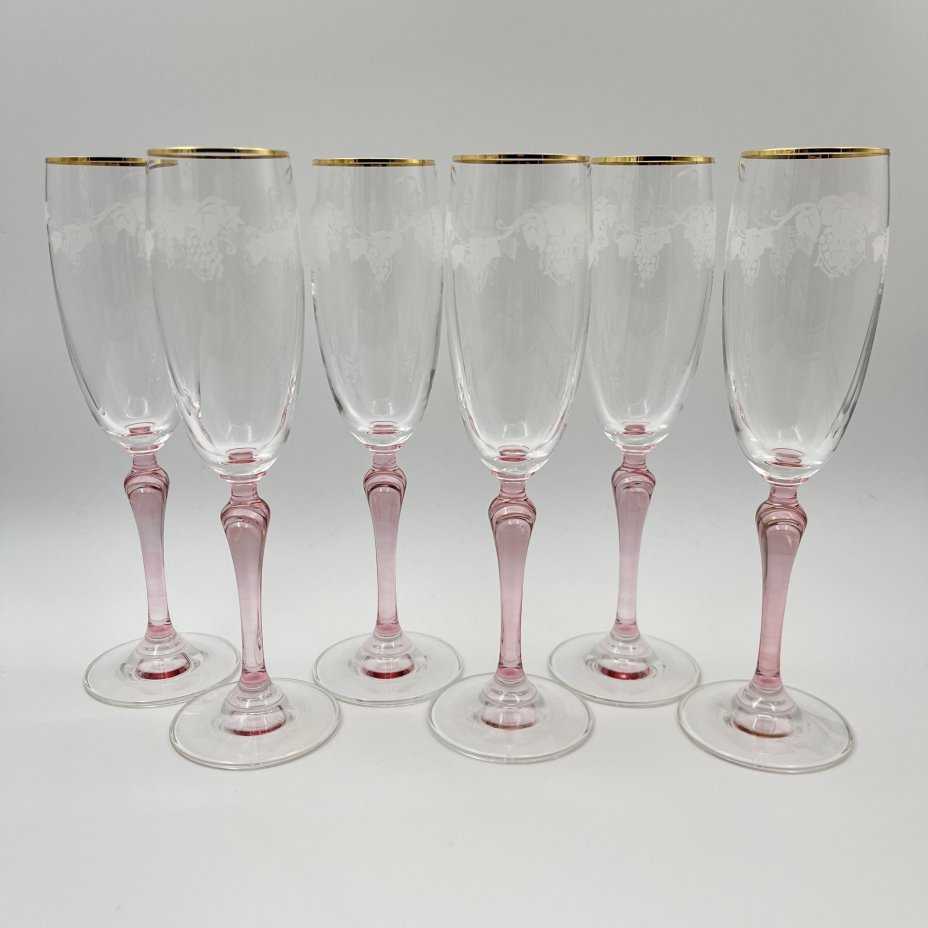 Набор из 6 бокалов (фужеров) для шампанского с декором в виде виноградной лозы