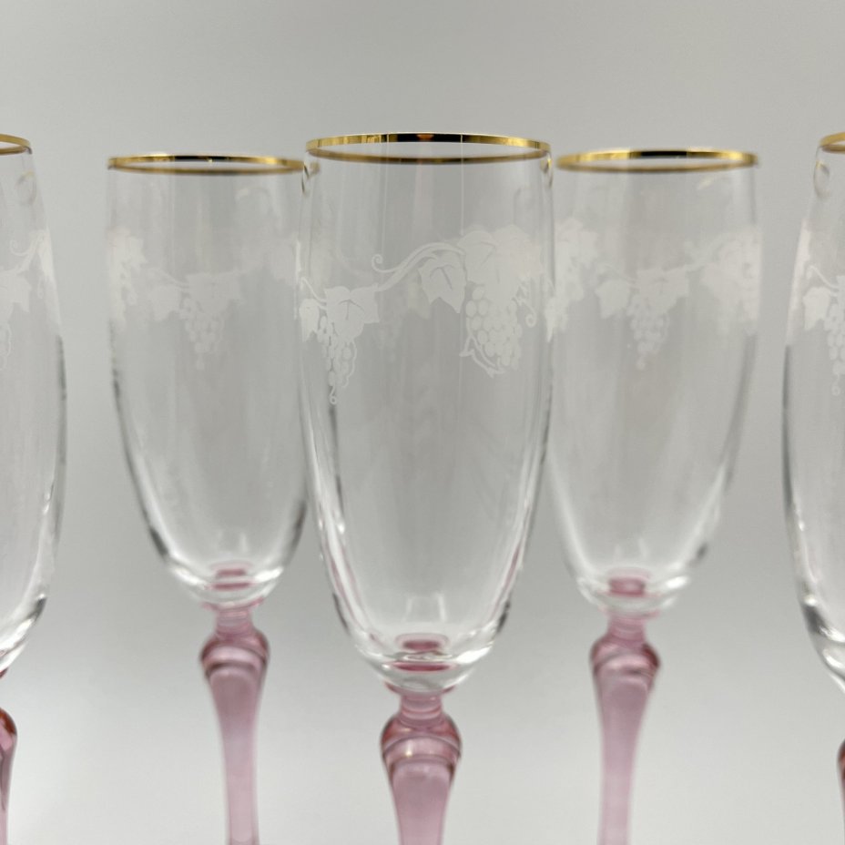 Набор из 6 бокалов (фужеров) для шампанского с декором в виде виноградной лозы