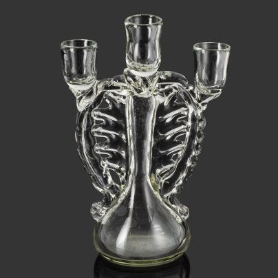 Подсвечник на 3 свечи, автор Мери Евгения Андреевна/Мациевский Я. Г., стекло, гутная техника, налепы, Львовская керамико-скульптурная фабрика (ЛКСФ), СССР, 1970-1990 гг.