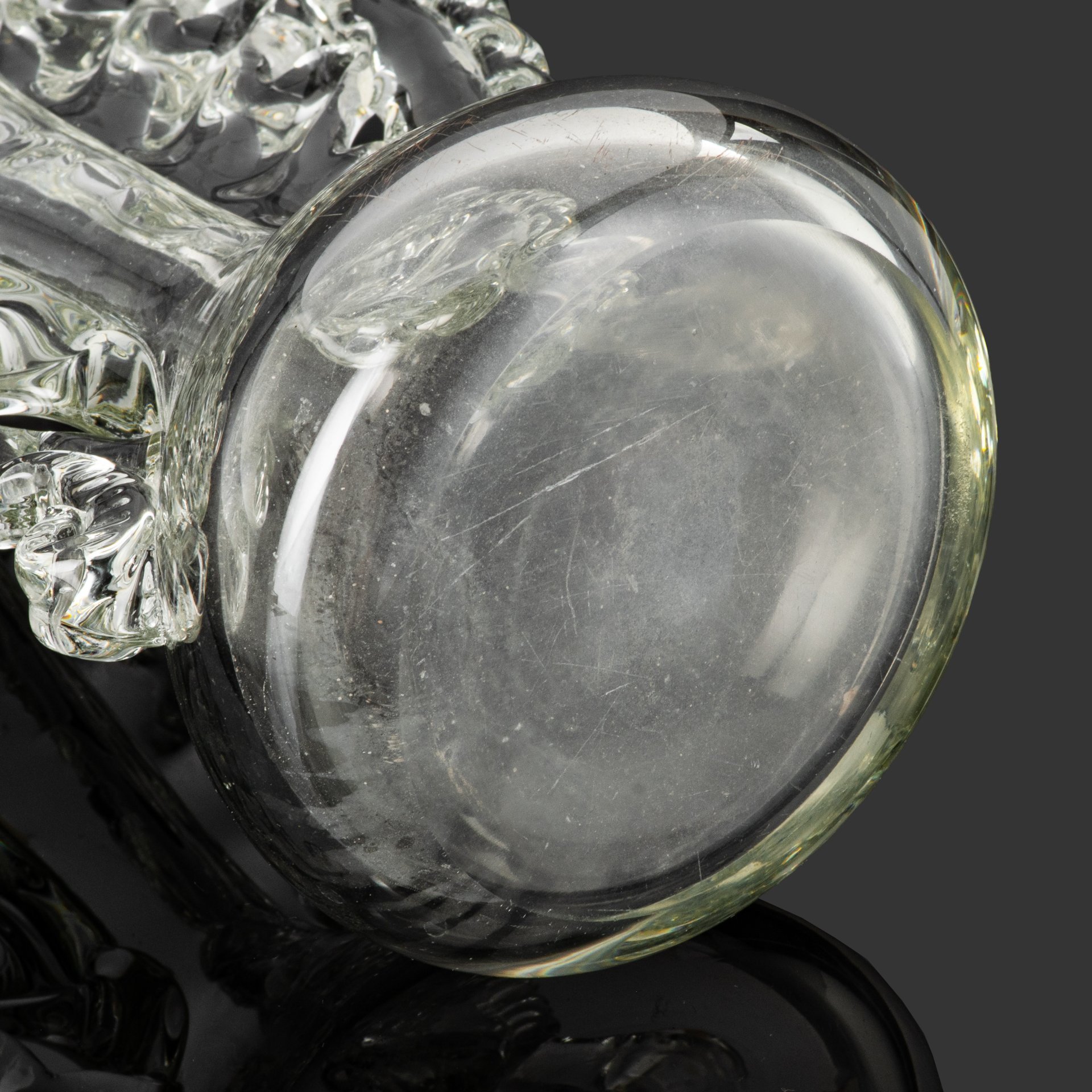 Подсвечник на 3 свечи, автор Мери Евгения Андреевна/Мациевский Я. Г., стекло, гутная техника, налепы, Львовская керамико-скульптурная фабрика (ЛКСФ), СССР, 1970-1990 гг.