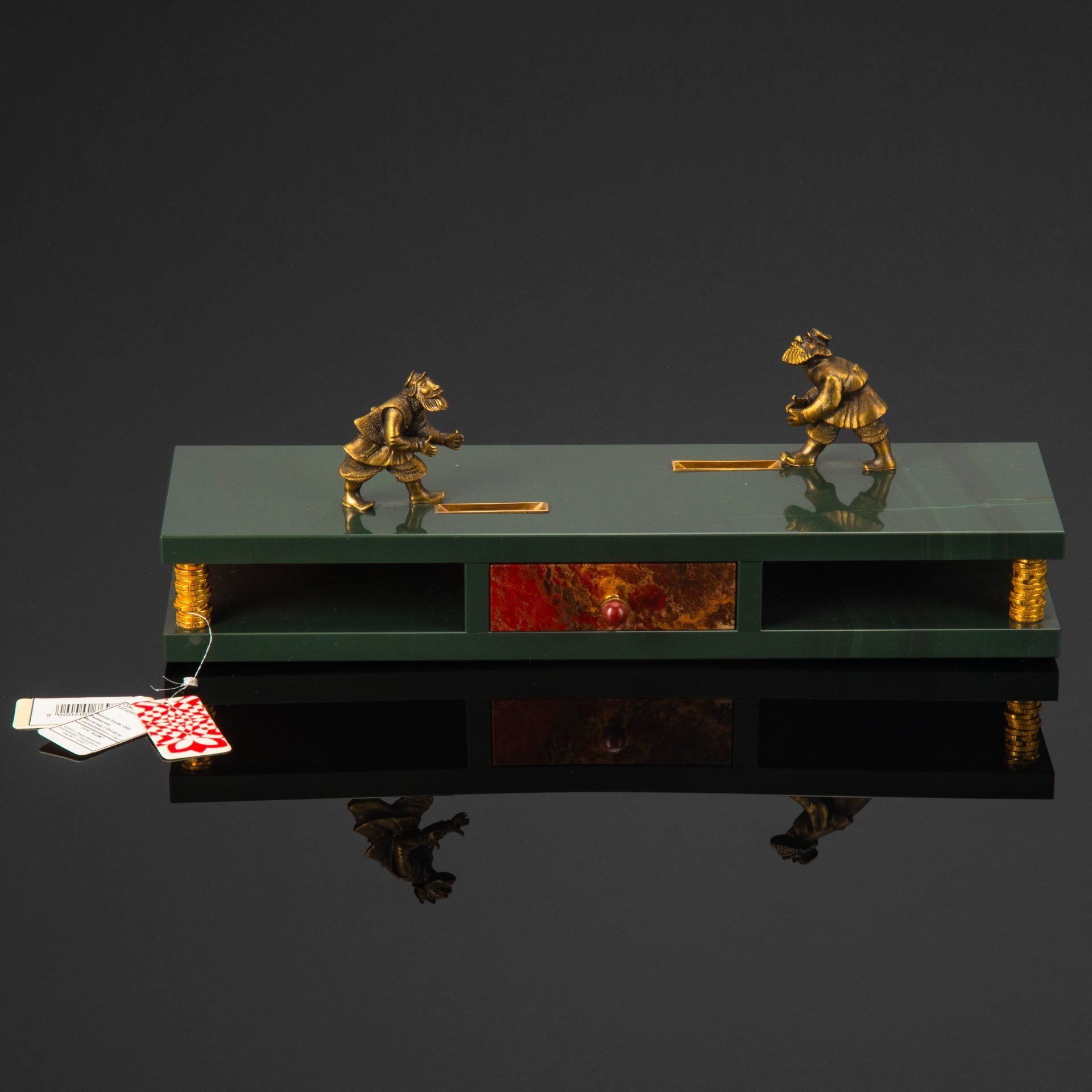 Настольный сувенир для фиксации монет "Денежки" (подставка для монет), Moiseikin, яшма, бронза, Россия, 2013 г.